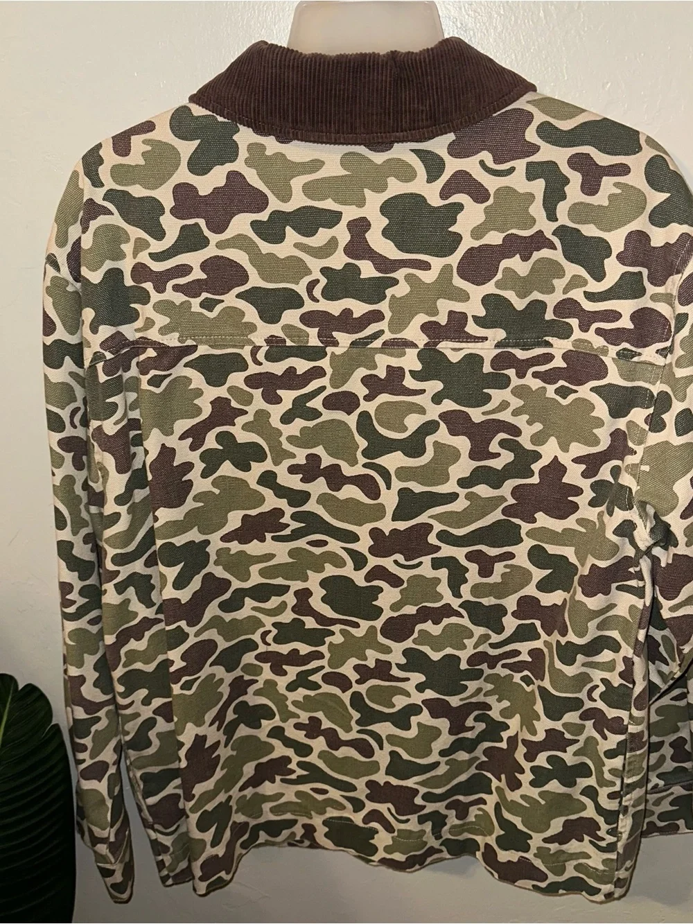 Men's Camo Zip-Front Jacket Brown Corduroy Collar Size Large